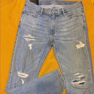 Abercrombie & Fitch Men's Light Blue Ripped Skinny Jeans